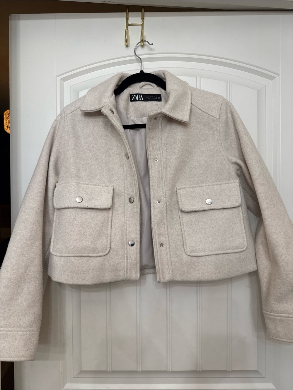 Zara Off-White Cropped Wool-Blend Jacket